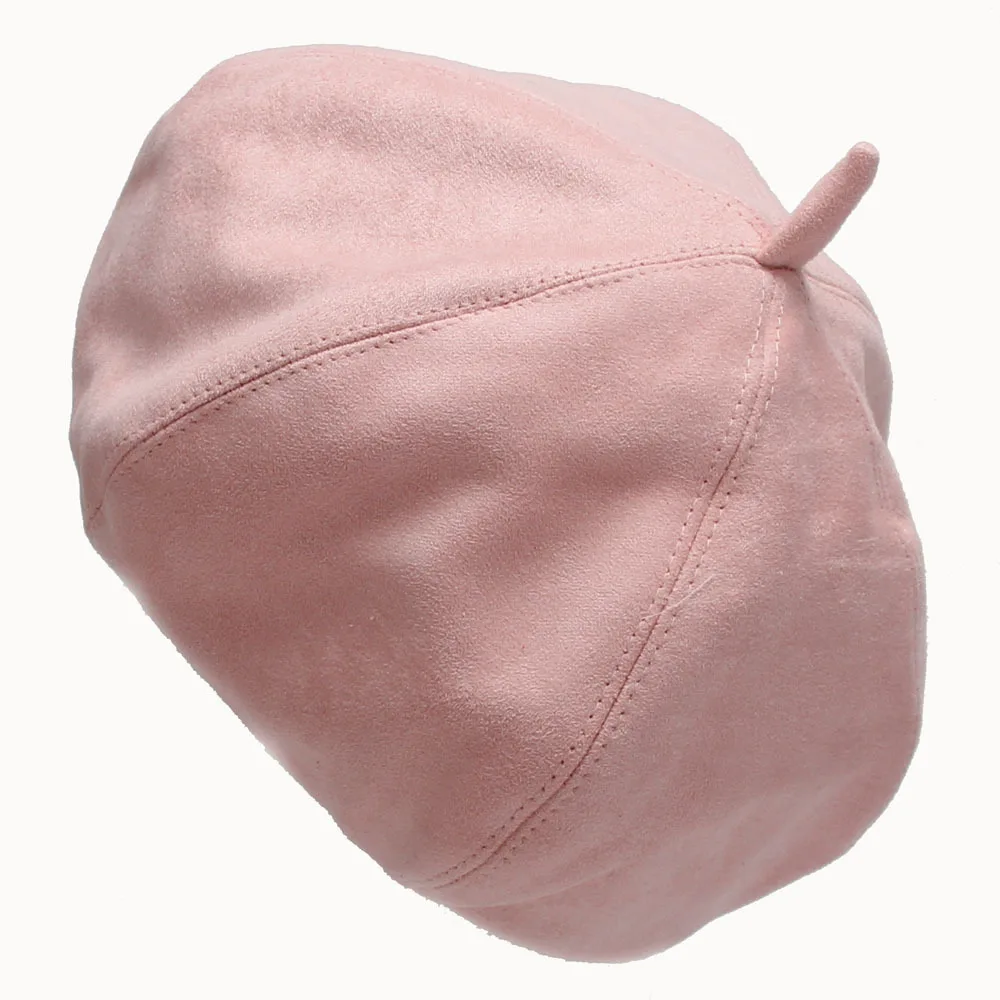 Корейская мода, осенняя замшевая шапка, Женская Повседневная желтая Кепка, элегантная, 90 s, уличные шапки для девочек, шапочки - Цвет: Light Pink