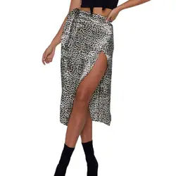 Для женщин пикантные леопардовым принтом летняя с высокой талией юбки ежедневно вечерние Повседневное пляжные Расклешенная юбка