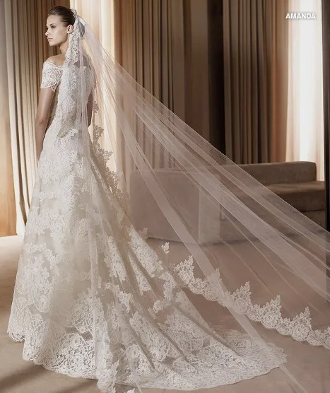Hot In Stock White Ivory 3 Meters Bride Veil Lace Wedding Hot In Stock White Ivory 3 Meters Bride Veil Lace Wedding Dress Cathedral