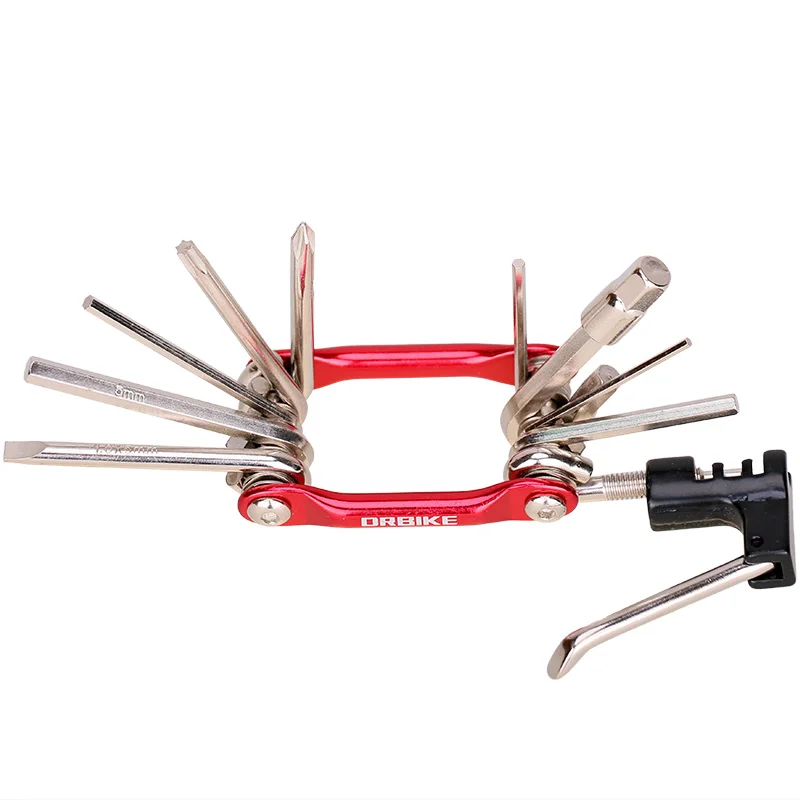 Многофункциональные Наборы инструментов 12 функций набор инструментов для ремонта шин с цепь отвертки устройство для извлечения заклепок для MTB дорожного велосипеда - Цвет: red