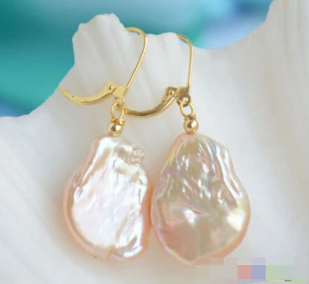 

FREE SHIPPING>>> free shipping 00206 pink coin baroque keshi reborn pearl dangle earring