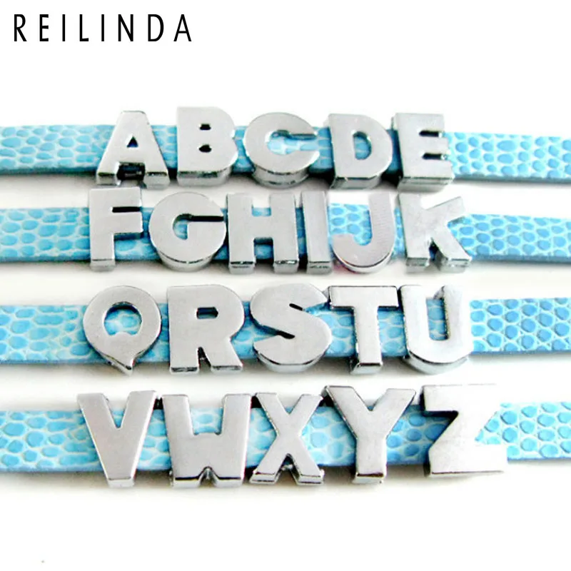 

Wholesale 10pcs/pack Silver Plain 8mm Slide Letters A-Z English Alphabet Choose Freely Fit 8mm Diy Belt Bracelet