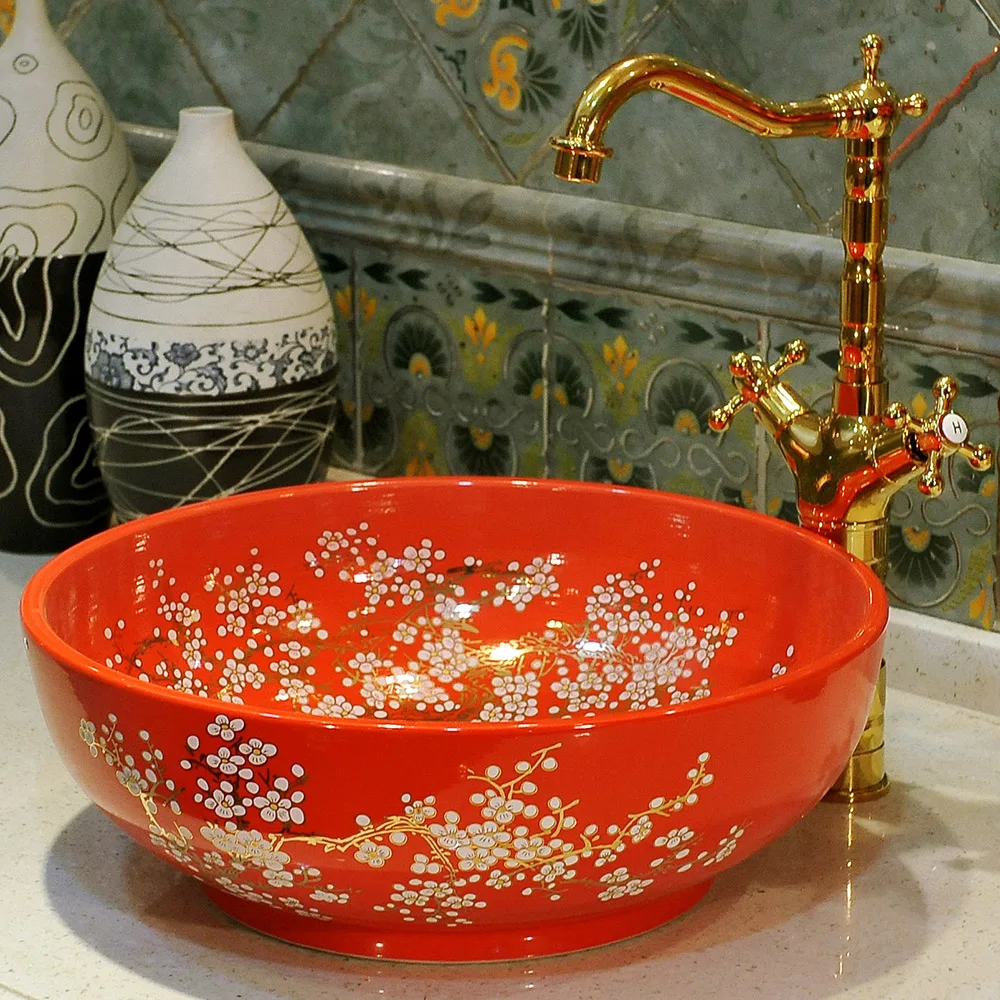 China Painting ceramic wash basins counter top sink bathroom sinks ceramic vessel wash basin (1)
