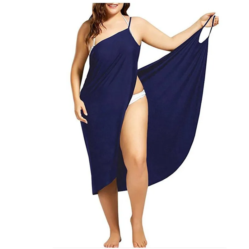 Plus Size Pareo Beach Cover Up Wrap Dress Swimsuit Bathing Suit Cover Ups Robe De Plage Beach Wear Tunic kaftan Swimwear Dresses - Цвет: TS-8016 Navy Blue