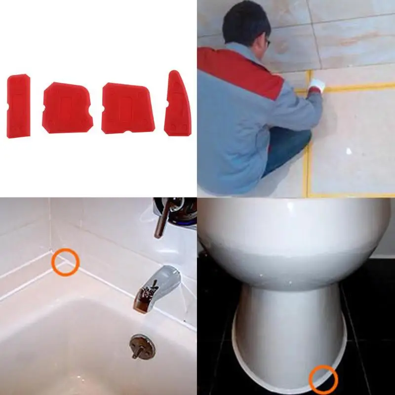

4Pcs Red Caulking Tool Caulk Finishing Joint Sealant Silicone Grout Remover Scraper Tile Cleaner Tool for Bathroom Kitchen