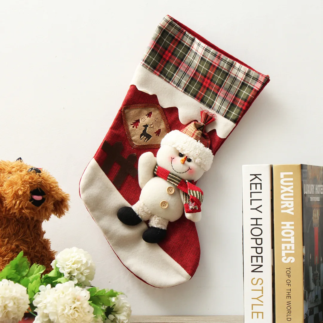 2019 Newest 3D Personalised Embroidered Christmas Santa Snowman Candy Stocking Gift Bag
