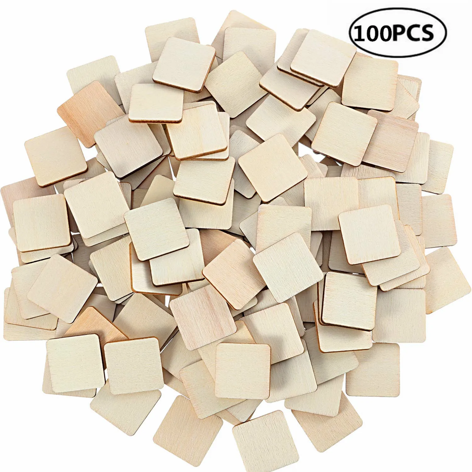 100pcs 10mm 0.39inch Unfinished Wood Cutout Pieces for Crafts- 12 Pack Blank Square Natural Rustic Wood Ornaments