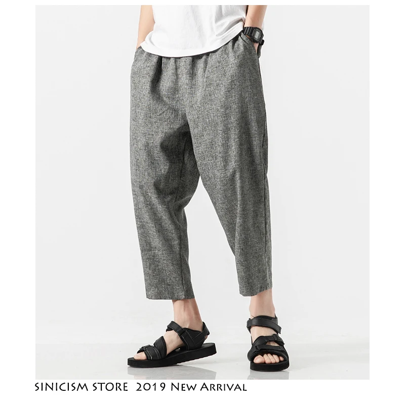 

Vintage Ankle Length Pant Oversize Wide Leg Pantalones Hombre Straight Casual Trousers Summer Harem Pants Solid Linen Baggy Pant
