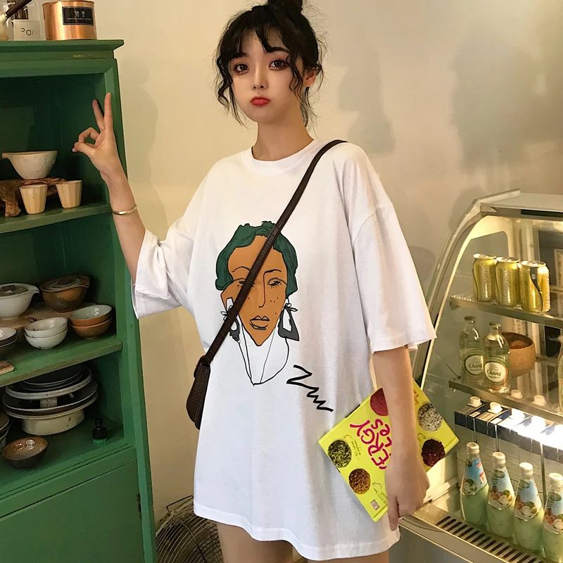 Женская одежда летняя футболка с коротким рукавом Харадзюку черная уличная одежда в стиле хип-хоп футболки для отдыха с круглым вырезом забавные женские футболки топы - Цвет: Xian 517 bai