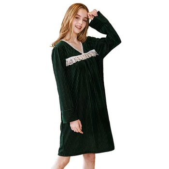 

Long Sleeve Sleepshirt for Women New Arrival Autumn Female Velour Nightgown Lace Dressing Gown Casual Sleepwear Leisure wear