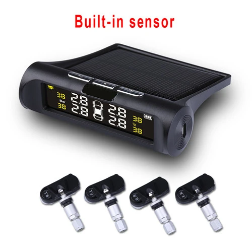 High Accurate Car TPMS Tyre Pressure Monitoring System Build In Sensor Solar Power Digital LCD Display Security Alarm System