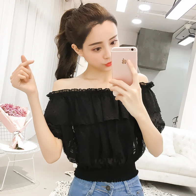 Beige Feminina Noir noir Blouse D'été Mode Ruches Camisa Tops De Femmes Vetement Chemises Blanc Slash blanc Marque Femme Dames Cou Doux pgZqwUxHT