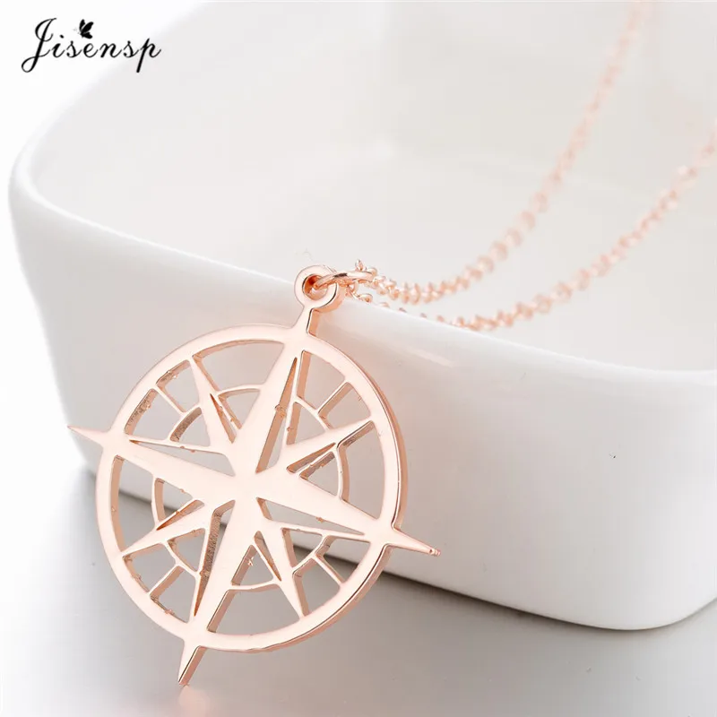 

Jisensp Stainless Steel Compass Circle Charm Pendant Necklaces for Women Vintage Gold Long Chain Necklace Travel Jewelry Gifts