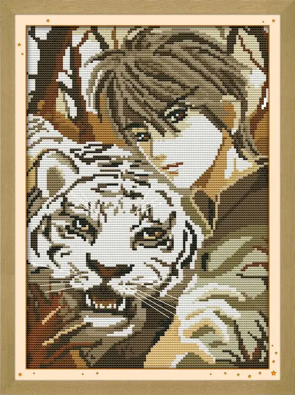 

Pretty boy and tiger Embroidery floss Cross Stitch DIY Needlework 14CT 11CT DMC Cross Stitch Kits For Embroidery Cross Craft