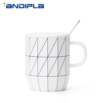 

400ml 13.5oz ins Nordic Style Ceramic Coffee Mug Brief Breakfast Milk Fruit Juice Water Cup Afternoon Tea Drinkware With Lid Kit