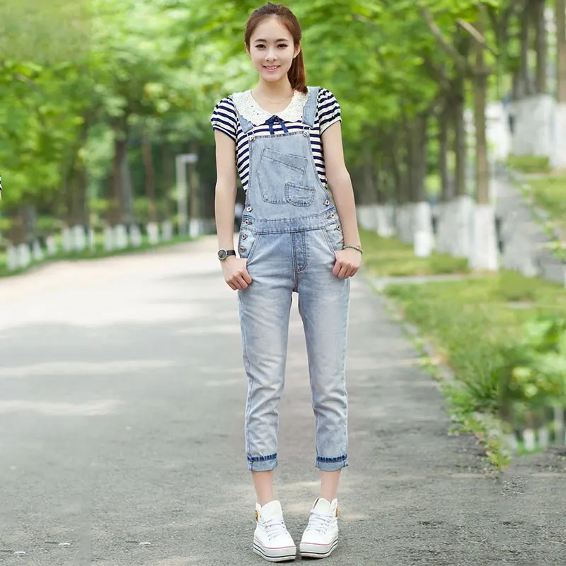 

2019 New Modis Suspenders One-piece Denim Overalls Female Korean version of the tide Loose Small Straight Seven pants