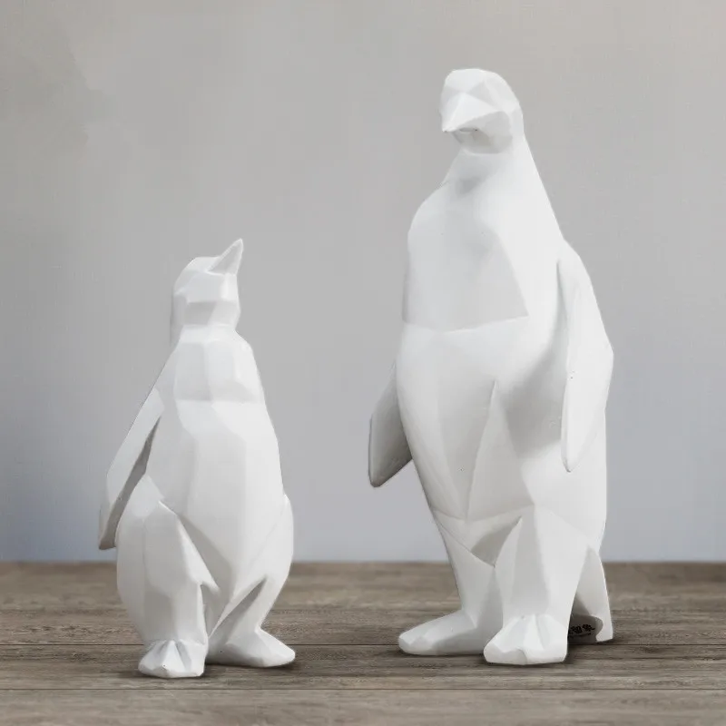 cheap Geometric White Cute Penguin Ornaments Cabinet TV Family Decorative Pop Art Craft Ornament Resin Crafts Love Gift