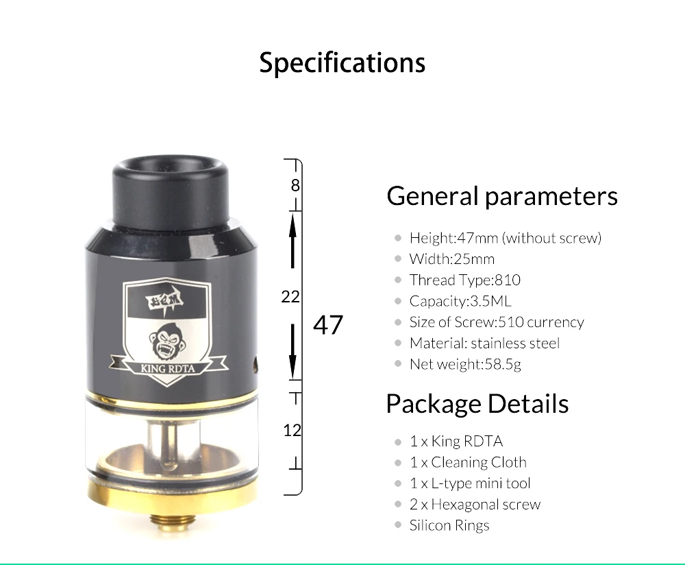 Coil Father King Style RTA RDA RDTA 3.5ml Capacity 25mm Diameter Tank For Vape Box Mod Electronic Cigarette RDTA Atomizer