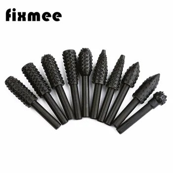 

Fixmee 10pcs 1/4'' 6mm Shank Rotary Burr Set Wood Rasp File Drill Bits Rotary Rasp Set for Woodworking