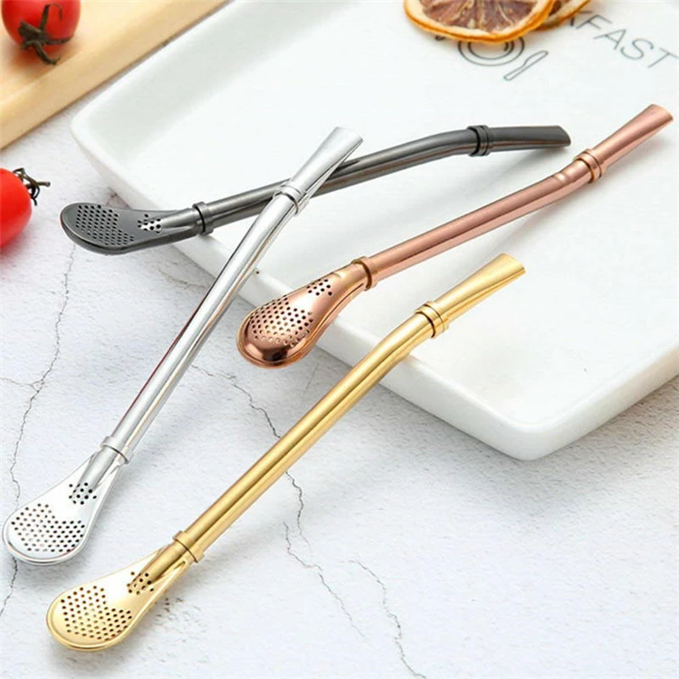 LA-MIU-Stainless-Steel-Drinking-Straws-Spoon-Double-ring-Bombilla-Filter-Yerba-Mate-Tea-Coffee-Gadget