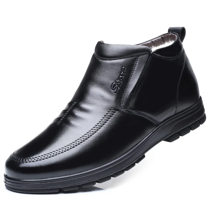

Hot Sale Autumn Winter Black Genuine Leather Casual Snow Boots Men Ankle Boots Flat Fashion Man Winter Shoes Big Size DA038