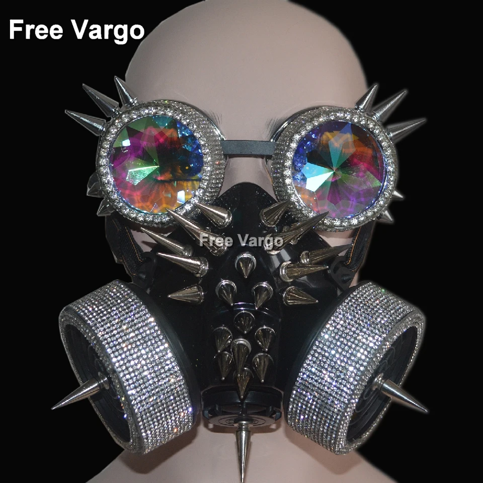  Holographic Rhinestone Rave Halloween Streampunk Burning Man Costumes Mask Spike Goggles Cosplay Festival Clothes Outfit Gear