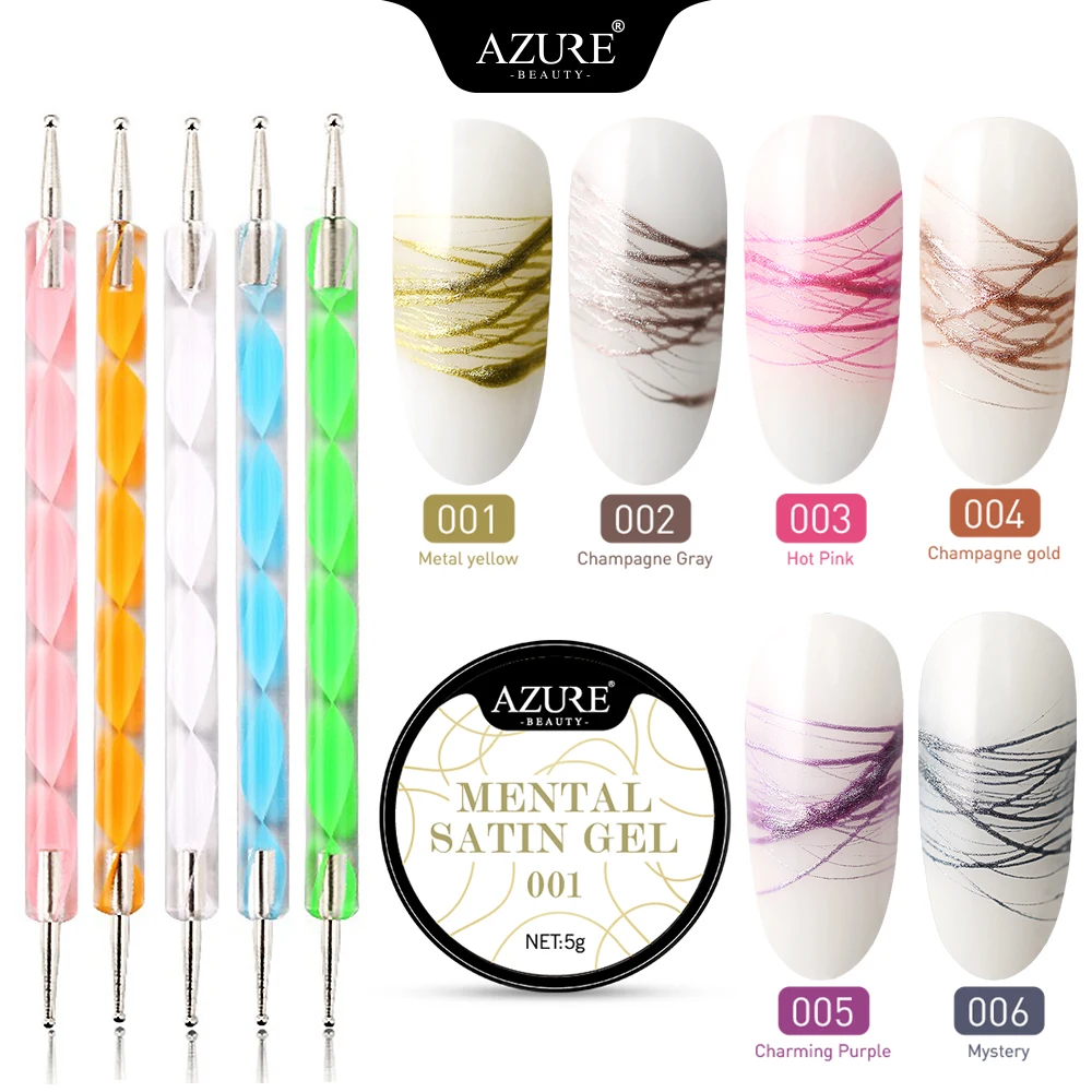 

Azure Beauty Spider Gel Polish Nail Art Pen Kits Soak Off Drawing Wide Led Nail Gel Varnish Metal Satin Drawing Gel