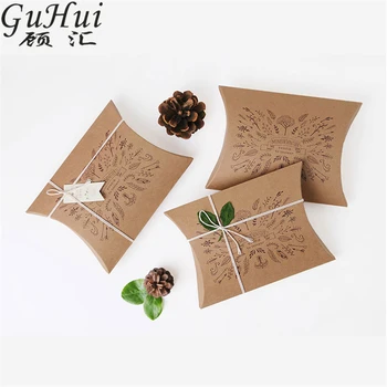 

Retro Pattern kraft Paper Pillow Shape Candy Box Christmas Gift Packing Bag Wedding Favors Kids Shower Birthday New Year