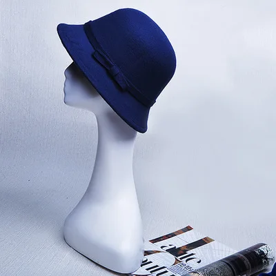 BINGYUANHAOXUAN Женская винтажная круглая шляпа из фетра Клош шляпа цветок лук фетровая шляпа-котелок шапки - Цвет: 8