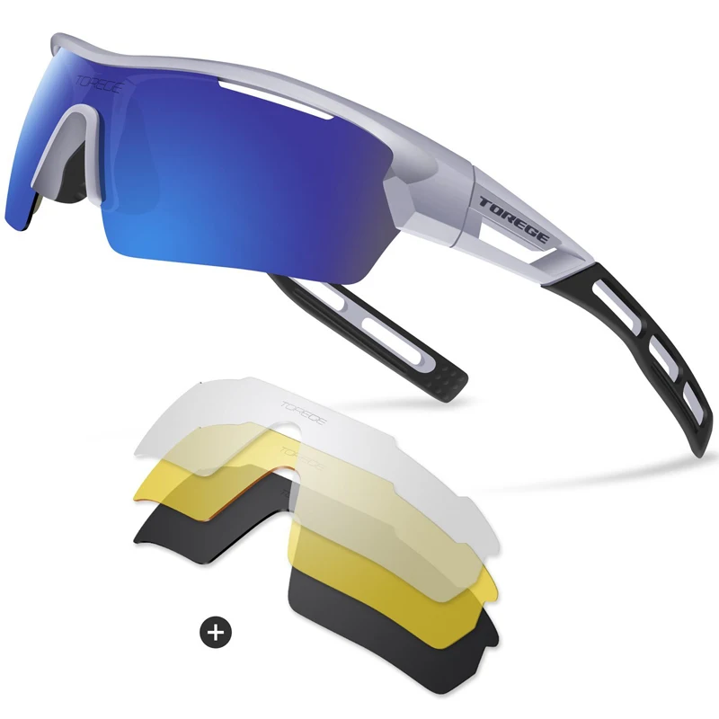 Torege Поляризованные спортивные солнцезащитные очки для Для мужчин Для женщин Велоспорт Бег для вождения, рыбной ловли, для игры в гольф Бейсбол очки TR90 стойкая к повреждениям оправа - Цвет: Silver Blue