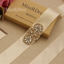 MissRDress кристалл свадебный пояс жемчуг пояс для свадебного платья Золотые стразы свадебный пояс для свадьбы вечернее платье JK931