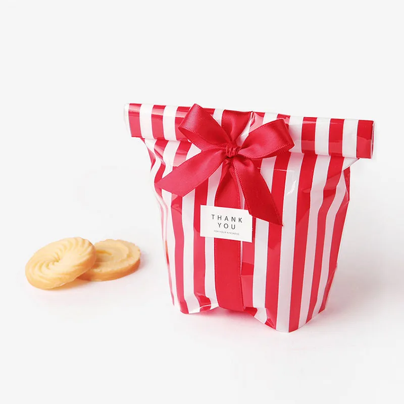 10 шт., яркие цвета, Полоска, восковое покрытие, упаковочный мешок, пакеты для печенья, конфетная подарочная упаковка для мыла, свадебные украшения для вечеринки - Цвет: red