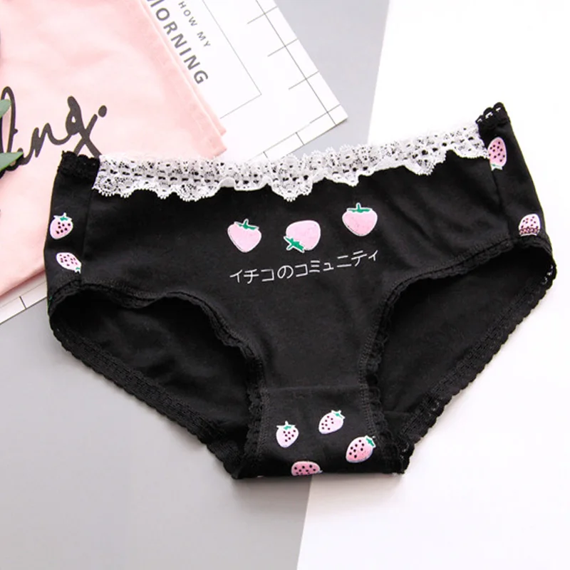 Pink strawberry Women Panties Lady Cotton Underwear Japanese Kawaii Girls Breathable Seamless Low Waist Briefs Underwear - Color: 1