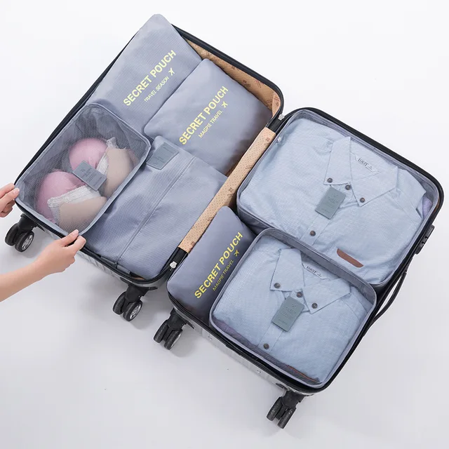 7pcs/set Travel Mesh Bag In Suitcase Luggage Organizer Packing