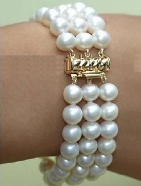 

Hot sellReally beautiful natural 3 rows 8-9MM south sea white pearl bracelet 7.5" -Bridal jewelry free shipping