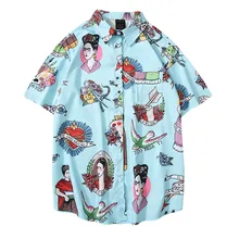 Модная Летняя мужская рубашка с креативным принтом и отложным воротником, свободная рубашка с коротким рукавом, мужская рубашка, летняя Новинка