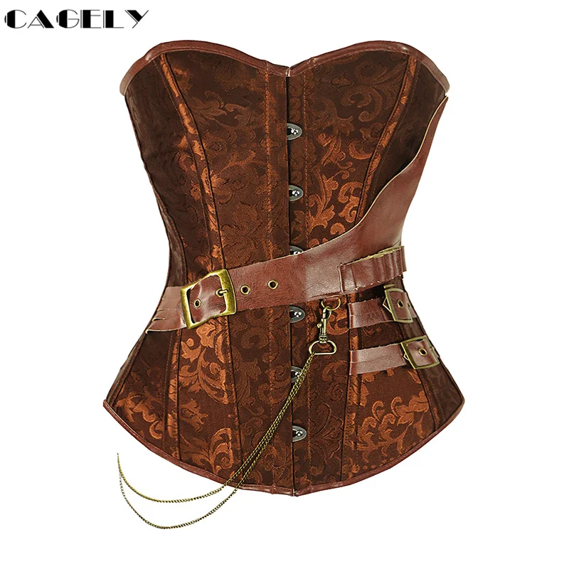 

Steampunk Corset with Chain Buckles Retro Cosplay Fancy Party Outfits Pirate Girl Dress Coffee Black Lacing-up Basque Top S-6XL