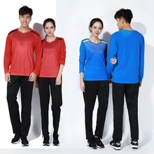 Футболка для бадминтона для женщин и мужчин, футболка с длинными рукавами для настольного тенниса, одежда, спортивный костюм для теннисной команды, спортивные футболки для пинг-понга+ штаны