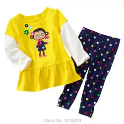 Новинка 2019 года, брендовые качественные детские костюмы из 100% хлопка для маленьких девочек, 2 предмета, одежда для малышей, комплекты одежды