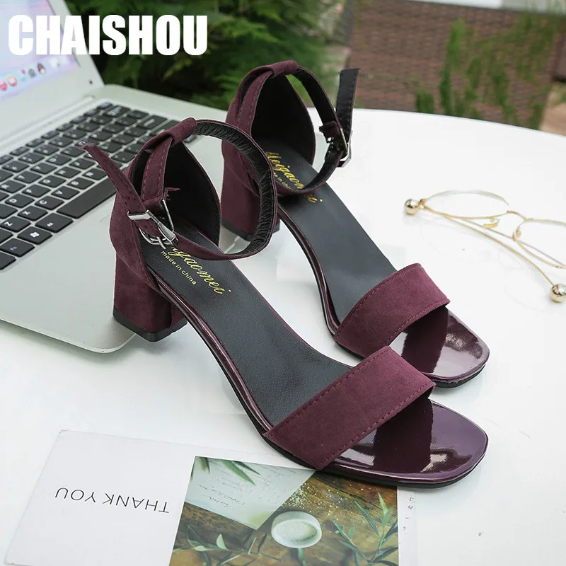 

CHAISHOU shoes woman 2019 Ankle Strap Heels Women Sandals Summer Open Toe Chunky High Heels Party Dress Sandals Size 35-40 CS332
