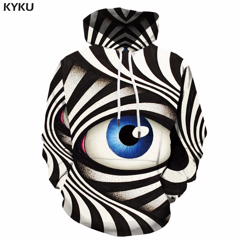 

KYKU Eye Hoodie Men Black And White 3d Hoodies Psychedelic Printed Sweatshirt Hooded Gothic Anime Mens Clothing Casual Winter