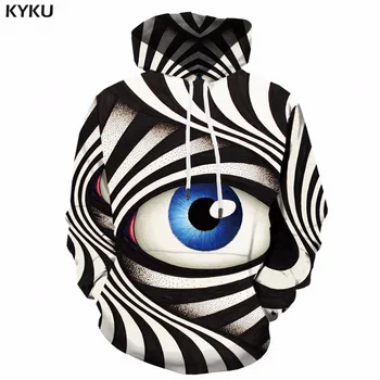 KYKU Eye Hoodie Men Black And White 3d Hoodies Psychedelic Printed Sweatshirt Hooded Gothic Anime Mens Clothing Casual Winter black and white colour matching drawstring hooded hoodie