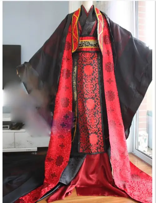 

White Red 2 Colors All Match Universal Black Red Male Groom Wedding Hanfu Costume 4-Layers Long Tail Gorgeous Woven Satin Prince