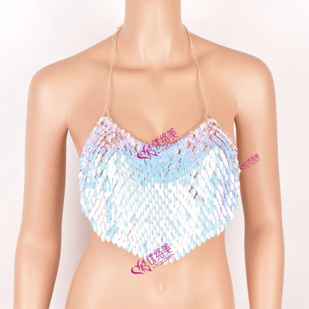 

YOLOMI Halter Bra Chain Sequins Bra Chain Body Jewelry Body Chains Sequin Paillette Jewelry For Women Unique Body Jewelry