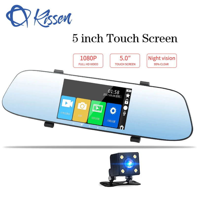 

Kissen 5 inch Full HD 1080P Dash Cam DVR Dash Camera Rearview Mirror Touch Screen Dual Lens Video Recorder Auto Car Camera DVR