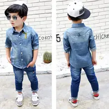 Новые джинсовые рубашки для мальчиков модные джинсовые рубашки для маленьких мальчиков детские весенне-осенние хлопковые рубашки детская джинсовая рубашка с длинными рукавами и рисунком