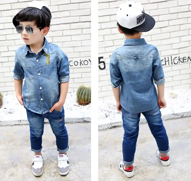 

New Boys Denim Shirts Baby Boys Fashion Denim Shirts Kids Spring Autumn Cotton Shirts Child Long Sleeve Character Denim Shirt
