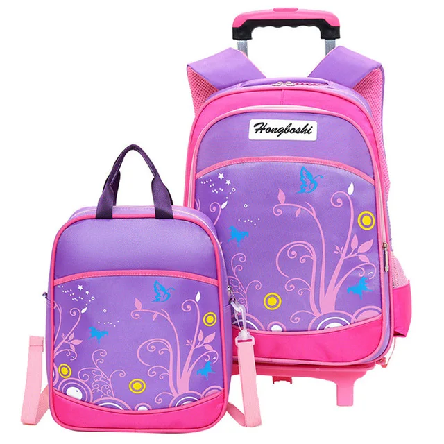 Хит, рюкзак на колесиках для мальчиков, школьная сумка для девочек, Детский чемодан для путешествий, чемодан на колесиках, Детская сумка на колесиках, съемная сумка для книг - Цвет: Purple 2 Wheels
