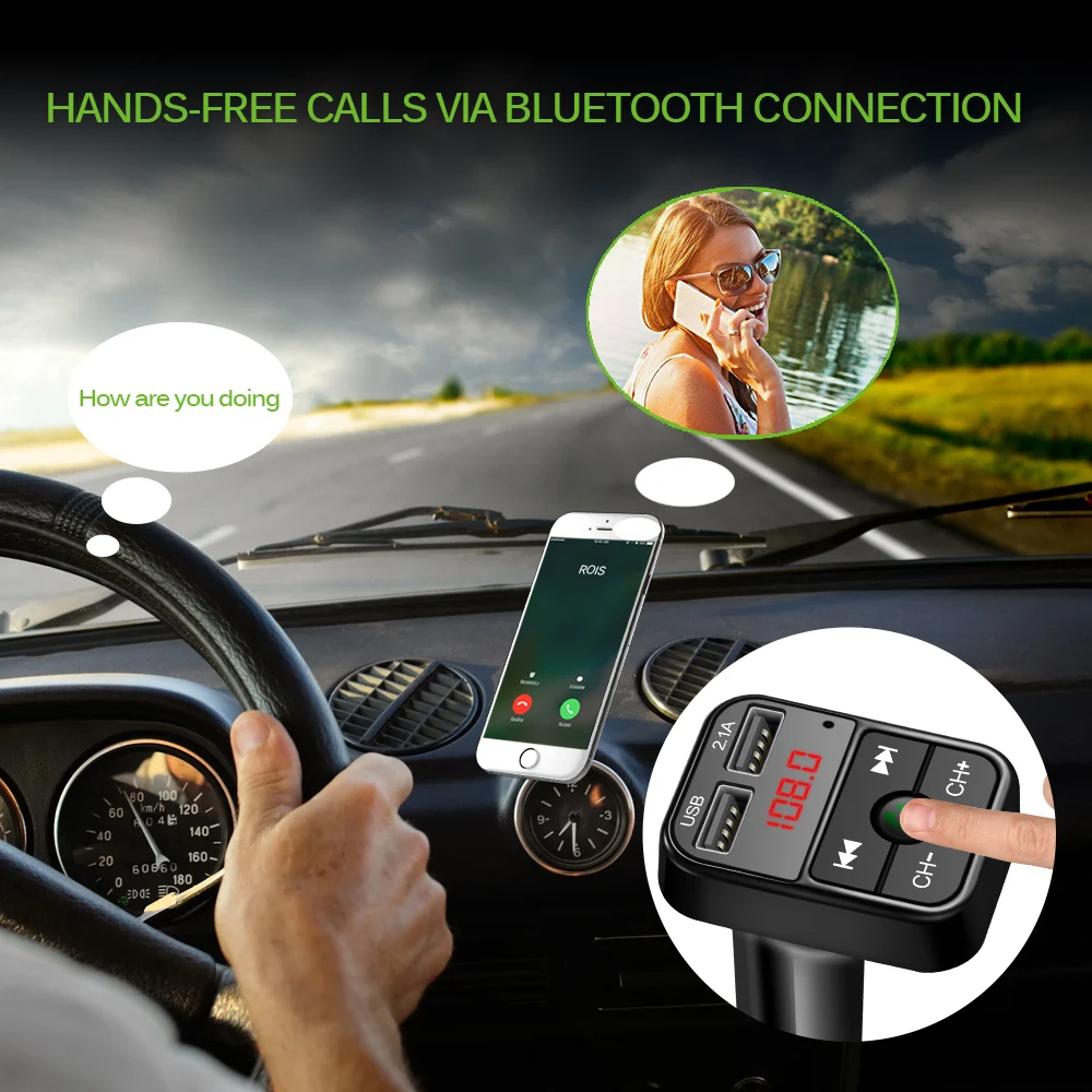 Onever Bluetooth fm-передатчик Автомобильный MP3 аудио музыкальный плеер двойной USB Радио модулятор автомобильный комплект громкой связи с 5 В 2.1A USB зарядное устройство