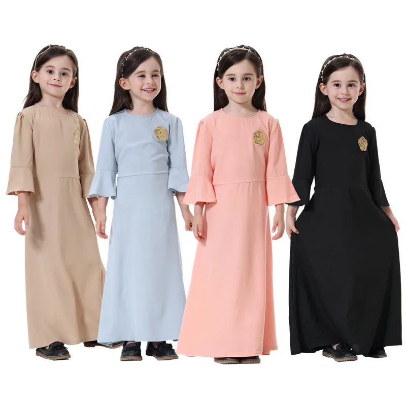 

2019 Muslim Kids Dresses for Girls Children Abaya Dubai Arabic Hijab Dress Long Ethnic Costumes Islamic Clothes Girl Vestidos